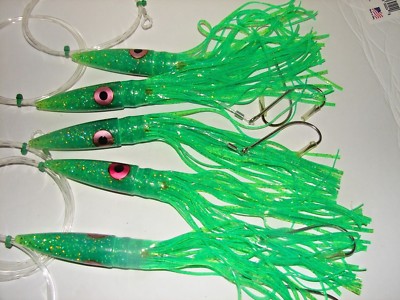 5 Green Machine 10'' Trolling Lure Wahoo Marlin Fishing Tuna Smacker Lot Rigged