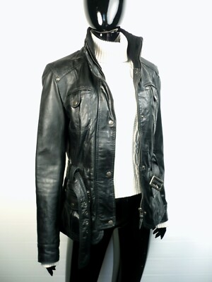 LEDERJACKE  Stradivarius  Echtleder schwarz Gr 34  Gürtel Glattleder Jacke Leder