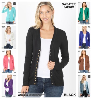 Women's Soft Snap Button Front V-Neck Long Sleeve Knit Cardigan Sweater S-3X