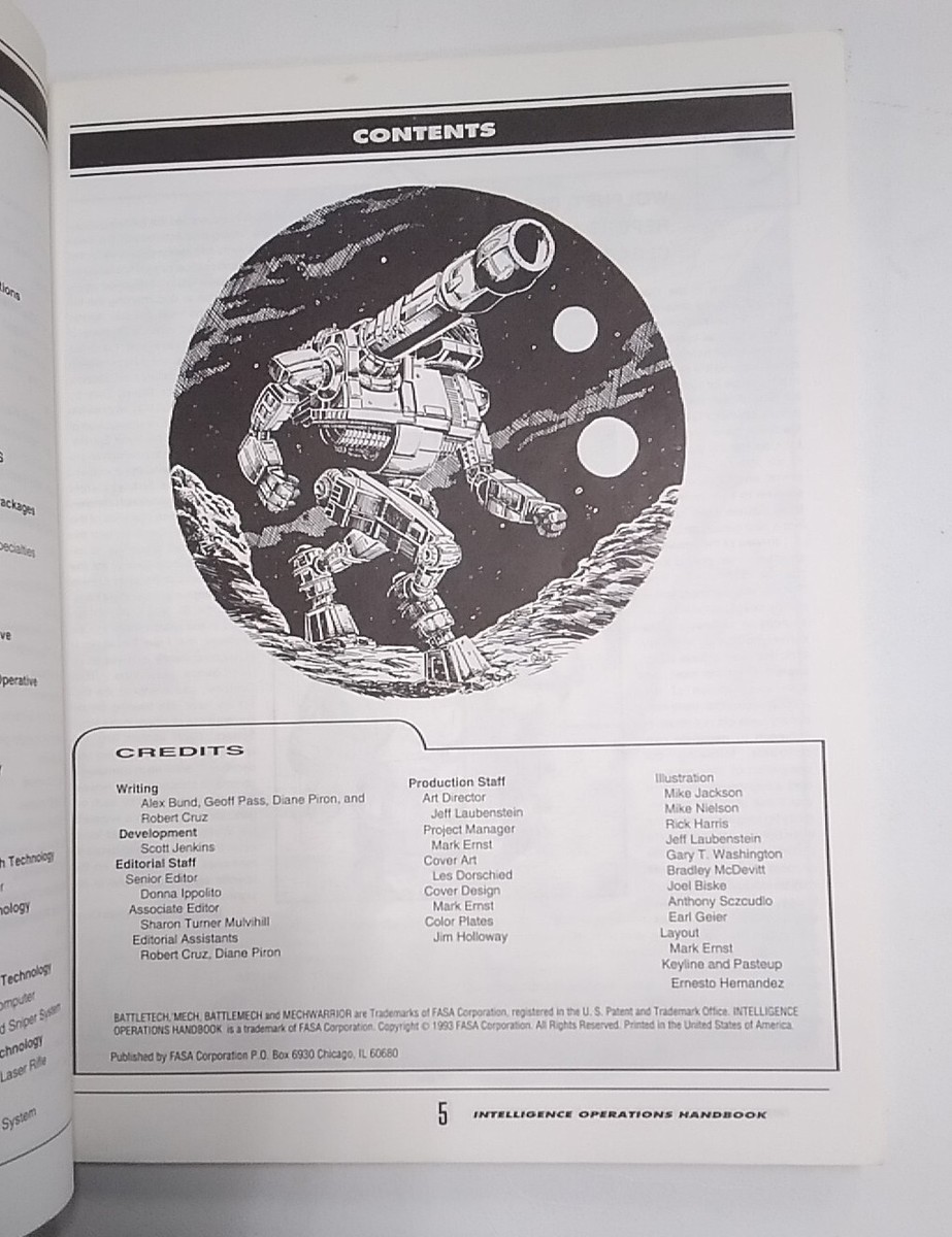 Battletech: Intelligence Operations Handbook #1673, FASA 1993. PB