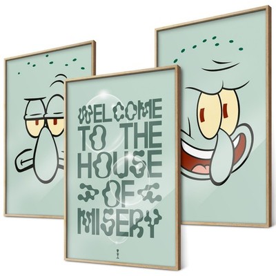SpongeBob Thaddäus Poster Set 3x A4 sarkastisch Wandbild Geschenkidee