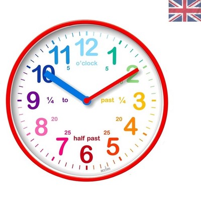 Pädagogische runde 20 cm Wanduhr für Kinder - leuchtende Farben, leiser Quarz