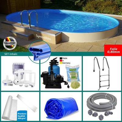 KOMPLETTSET> Ovalbecken Familienpool 3,00 x 5,00 x 1,20 m BLAU, Folie 0,80 mm