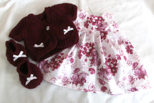 NEW 19"- 20" DOLL WHITE DRESS/BURGUNDY CARDIGAN & SHOES (FLOWERS)REBORN,  ANNABE