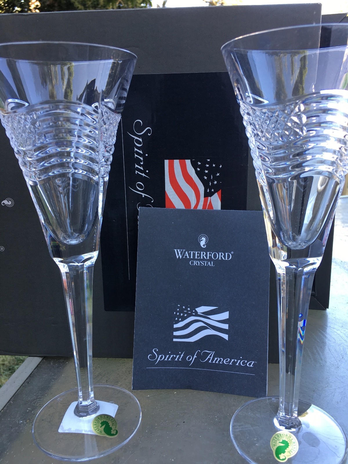 Waterford Crystal America Champagne Flutes Set in Original Box