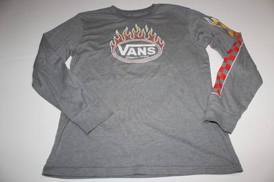 Vans Long Sleeve Shirt Gray youth Medium with a flame logo graphic and checkered