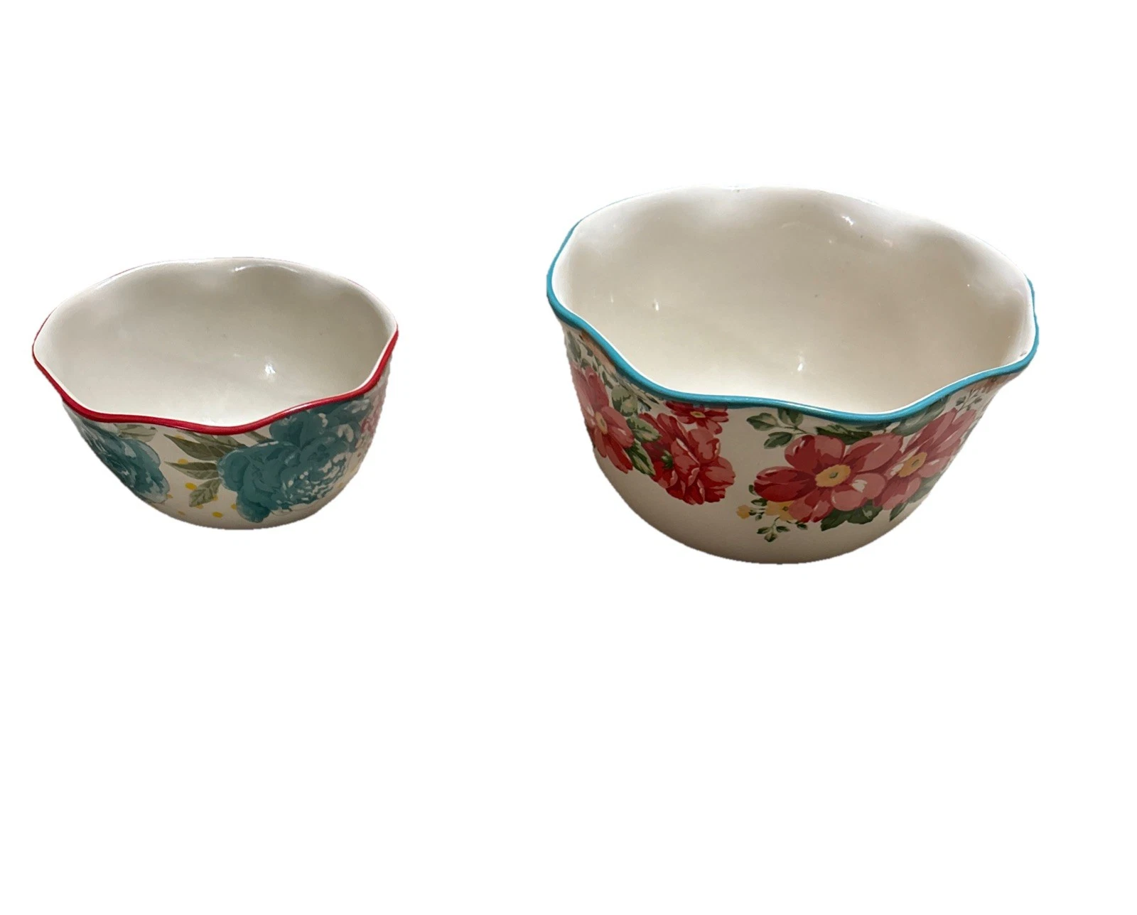 Pioneer Woman 2 Floral Nesting Mixing Bowls Scalloped Edges Multicolor
