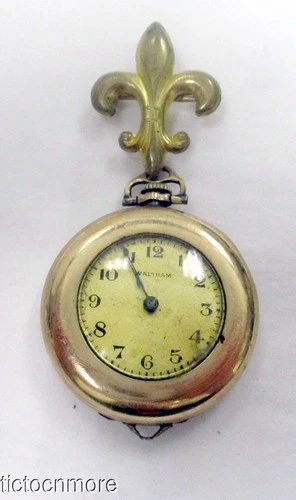 ANTIQUE WALTHAM GRADE 310 DEMI HUNTER TRANSITIONAL POCKET WATCH 1916 & PIN FOB