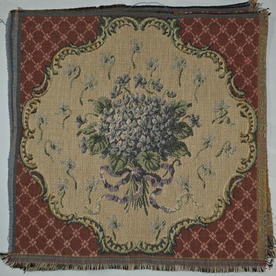 Vintage French 10x10 Remnant Violet Floral Bouquet Ribbon W…