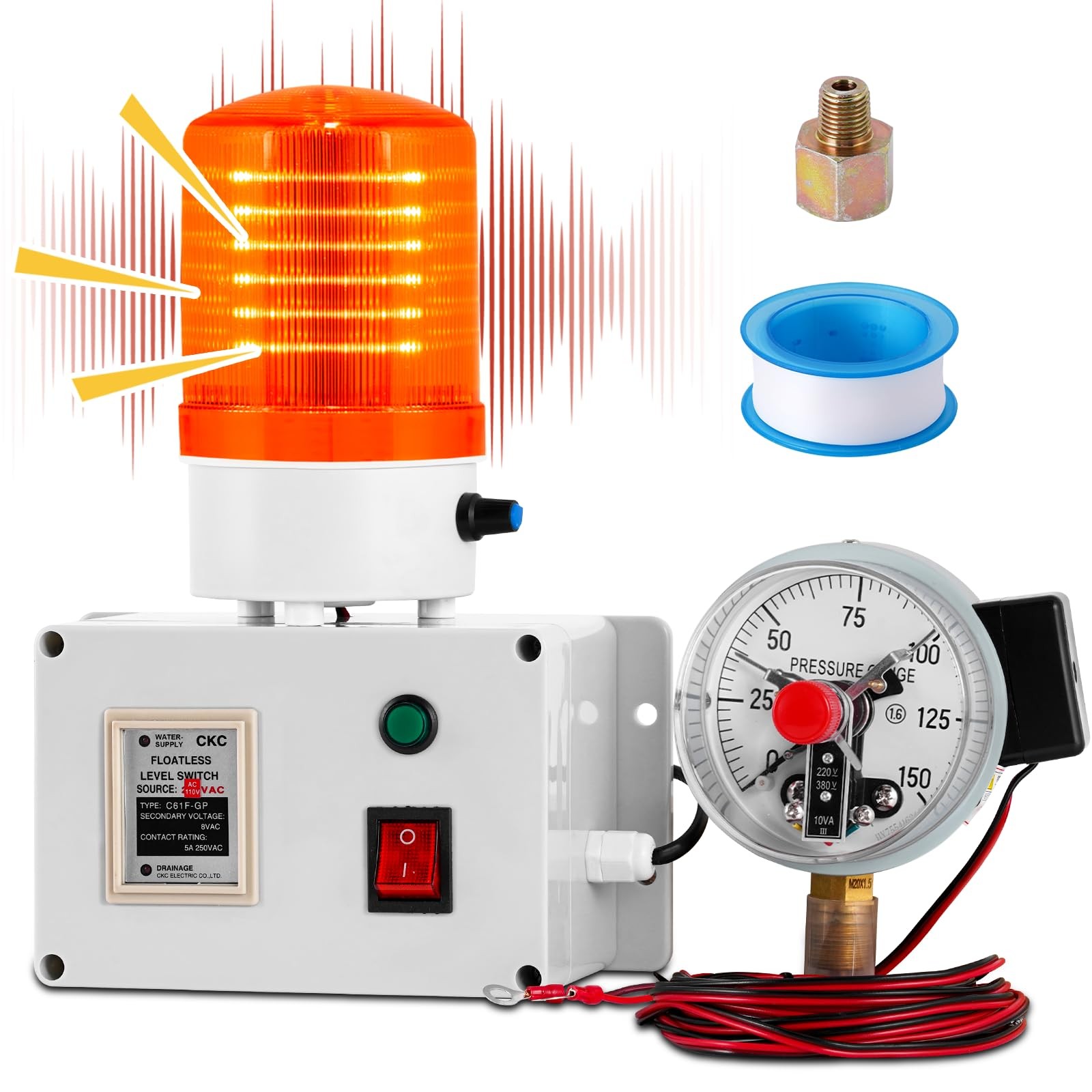 High Low Pressure Alarm - Oil & Gas Pressure Warning - 105dB Sound & Flashing...