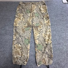 Advantage Camo Pants Mens Size XL Brown Leaf Print Cargo USA Made Drawstring Hem