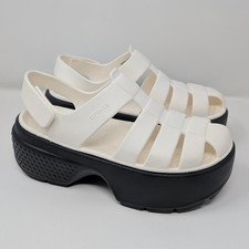Crocs Stomp fisherman Platform Clogs Women's 6 Chalk White Chunky 2" Sandals