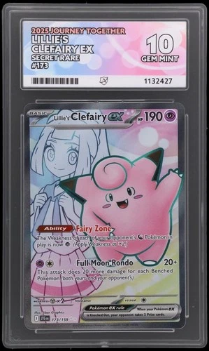 Lillie's Clefairy EX 173/159 Journey Together Graded Pokemon Card ACE 10 PERFECT