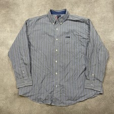 Chaps Shirt Mens 2XL Striped Western Button Down Easy Care, Grey