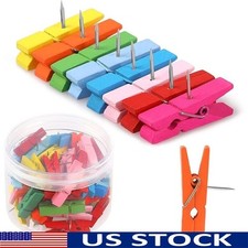 Wooden Push Pin Clips Photos Art Tickets Notes 50 Pack Durable Office Decor New