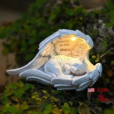 Memorial Gifts for Loss of Peaceful Sleeping Solar Angel Statue Outdoor Cat
