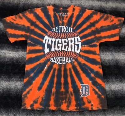 Detroit Tigers MLB Vintage Liquid Blue USA Fabric Tie-Dye Orange (M) T-Shirt