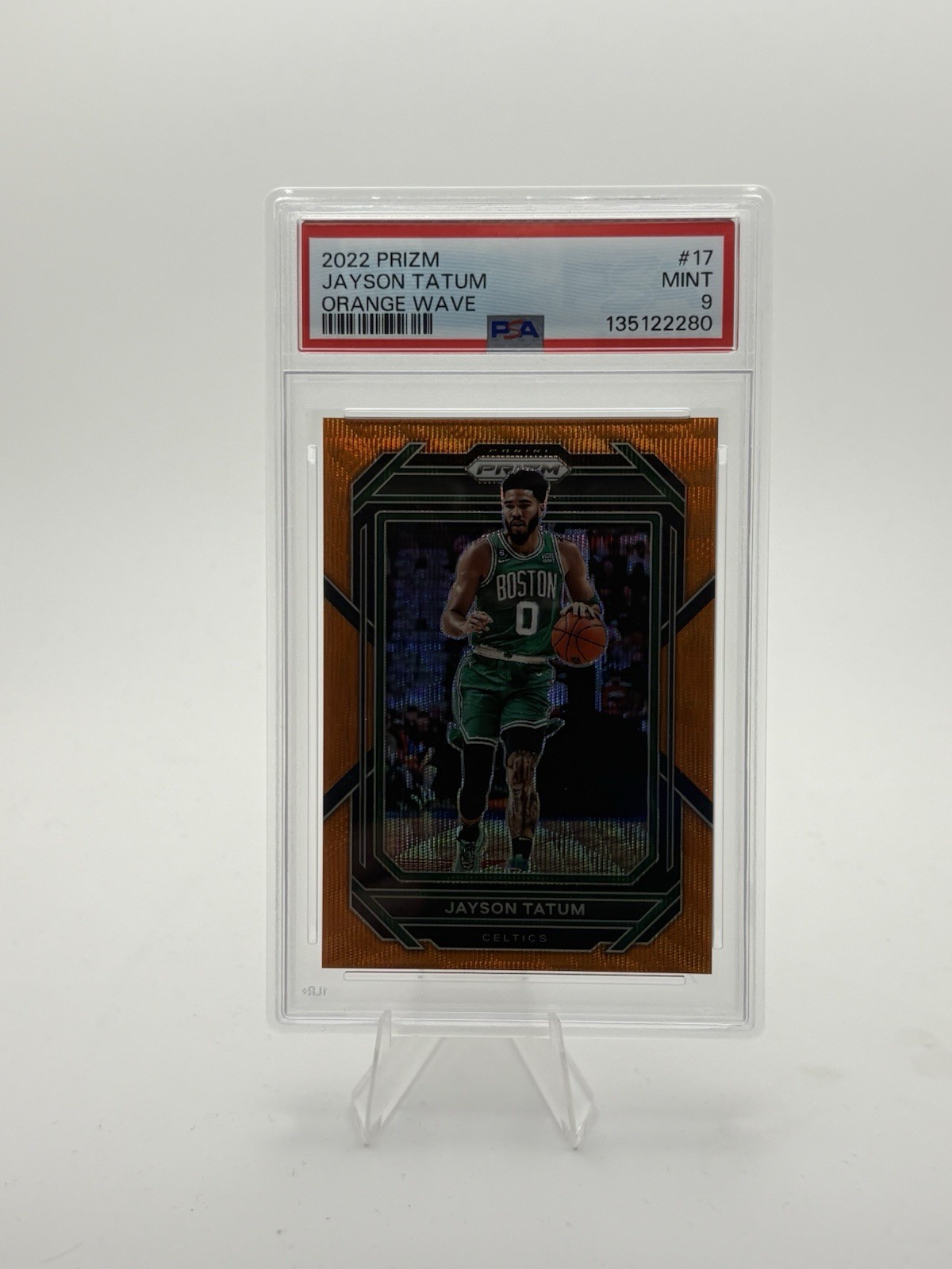 2022-23 Panini Prizm Jayson Tatum #17 Orange Wave /60 PSA 9