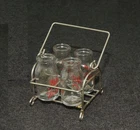 Miniature 1930s Four Pure Milk Bottle Carrier Vintage Glass Candy Container B