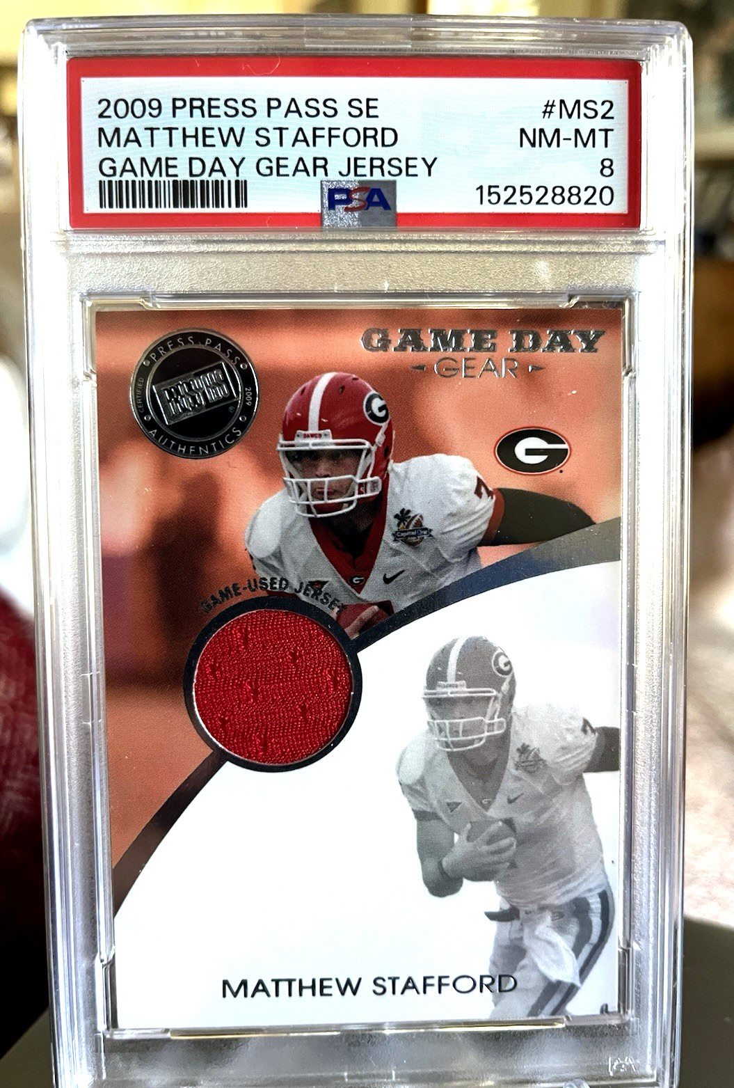 2009 press pass se game day gear jersey ms2 matthew stafford rookie psa 8