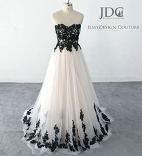 Vintage Black Ivory Lace Wedding Dress Bridal Gown 32-60 Plus Size