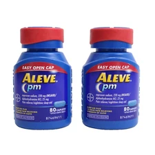 2 PACK Aleve PM Easy Open Cap Pain Reliever &Nighttime Sleep Aid 80ct EXP 11/25+