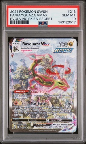 2021 POKEMON SWORD & SHIELD EVOLVING SKIES #218 FA/RAYQUAZA VMAX SECRET PSA 10