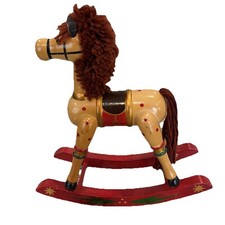 Vintage Wooden Rocking Horse Christmas Holiday Made In Taiwan