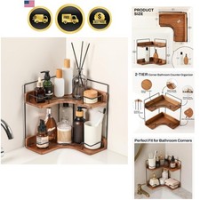 2-Tier Bathroom Counter Organizer, Wooden Corner Shelf for Vanity Countertop ...
