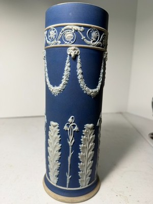 Wedgwood Blue Jasperware Spill Vase Acanthus Design- Harebell & Acanthus - 9.75''