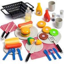 27 Pcs Kids Kitchen Toy Playset, BBQ Grill Pretend Play Food Sets,