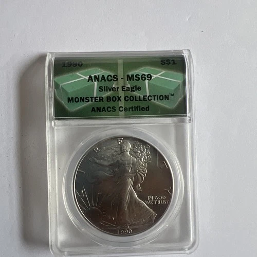 1990 $1 American Silver Eagle ANACS MS69 Silver Dollar 0.999 Fine Silver 1oz.