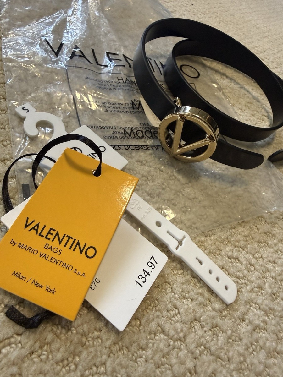Valentino Black Belt with Gold Round Logo Buckle Valentino Black Leather Belt with Gold V-Round Buckle main image 3