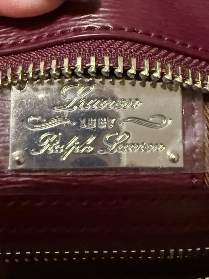 Lauren by Ralph Lauren Saffiano Leather Newbury Tote Hand Bag Purse Red Burgundy - Image 3 of 4