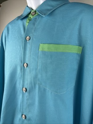 ROYANA Hawaiian Shirt Mens XL Colorful Long Sleeve Button Up Bright Blue/Green