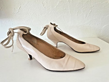 Vintage Maud Frizon Kitten Heel Pumps With Ankle Tie W's 36.5 Pale Tan