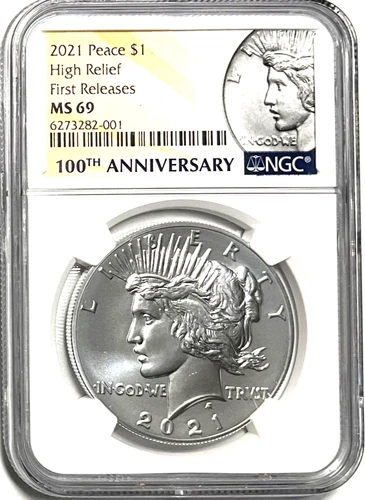 2021 $1 Peace Silver Dollar NGC MS69 First Releases 100th Anni. Label