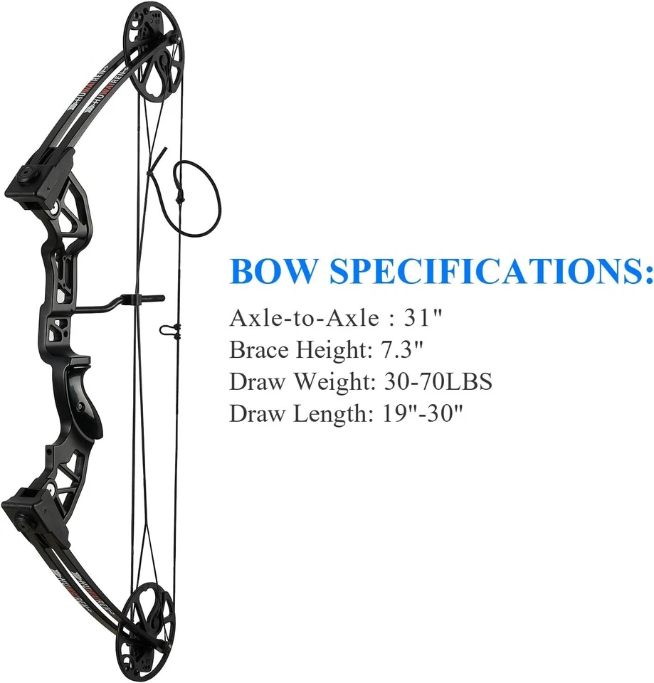 30-70Lbs Compound Bow Kit, 19"-30" Draw Length For Adults Hunting Target RH - Image 3 of 4