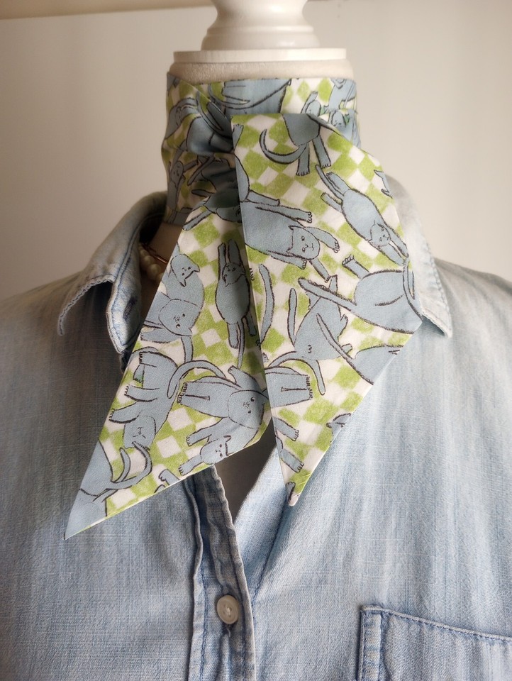 Liberty Of London Art Fabric Skinny Scarf Catnap Green Blue Gingham