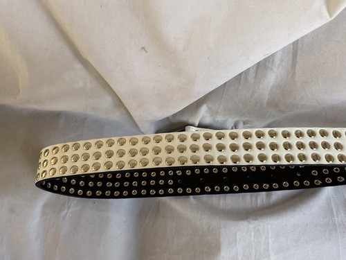 White Leather Tri Studded Belt - Picture 12 of 12