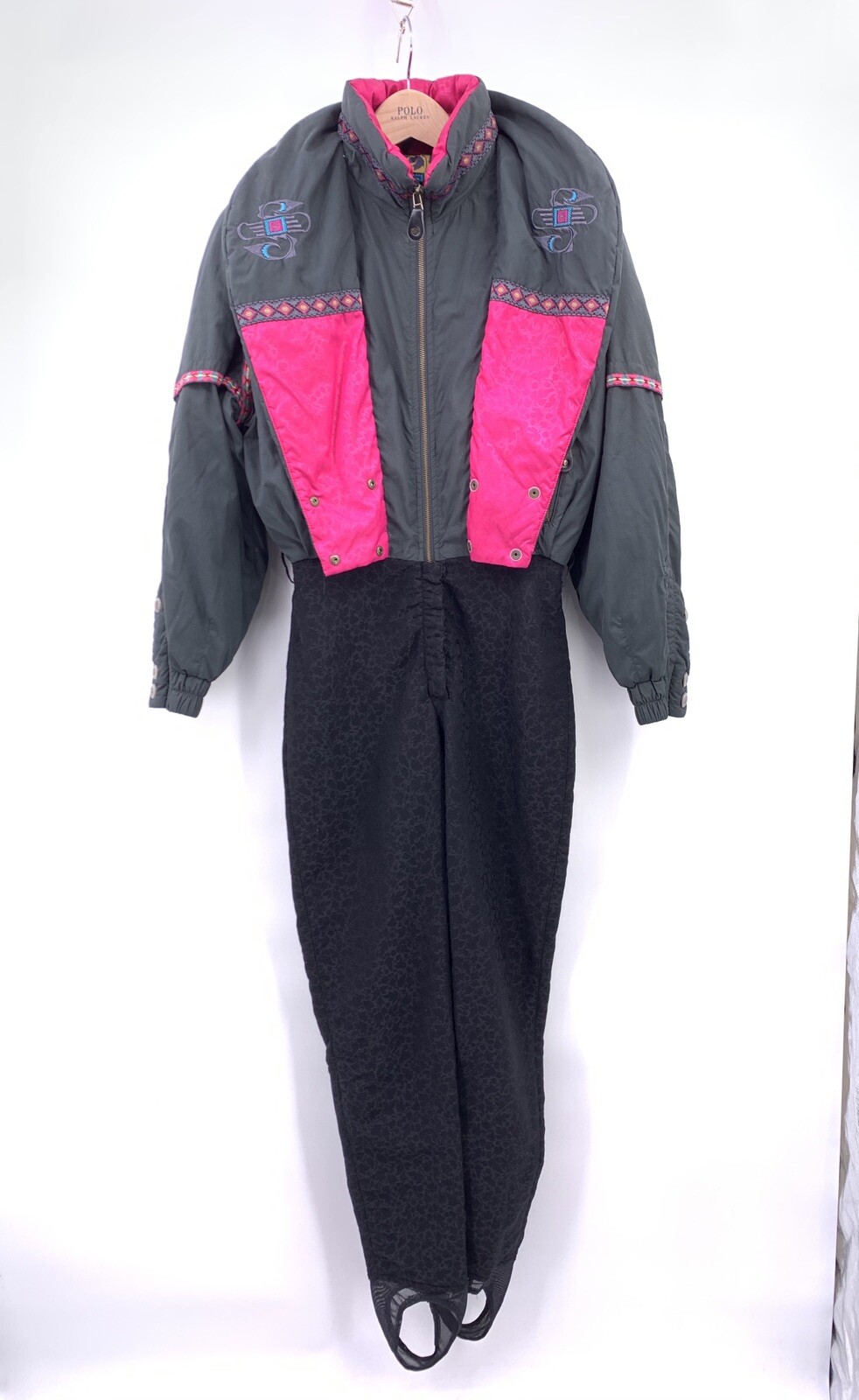 Head Vintage Black Embroidered 1pc Salopettes Skiwear Snow Suit Size 8
