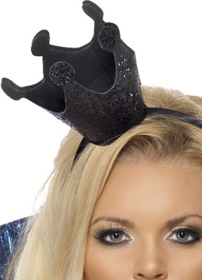 ADULT EVIL QUEEN COSTUME BLACK MINI CROWN HEADBAND GOTHIC WICKED WITCH SWAN HAT 