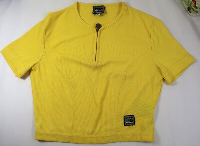 Vintage GIANNI VERSACE Couture Yellow Cropped Zip Top Shirt S M 4
