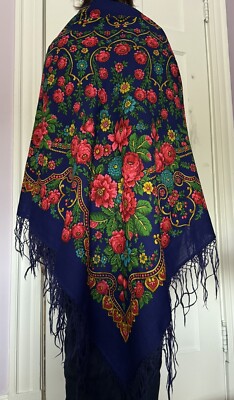 Authentic Pavlov/Pavlovo Posad Russian Tradition Shawl 148x148cm, 100% Wool