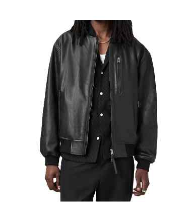 Black Stylish Handmade Men Lambskin Real Leather Jacket Motorcycle Bomber Style