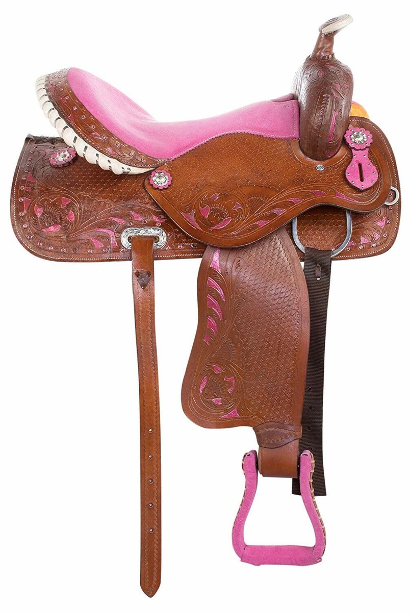 Set Attrezzi Da Sella Western Per Cavallo, Misure Miste 10-18, Fantasia Rosa E Blu Con Conchiglie