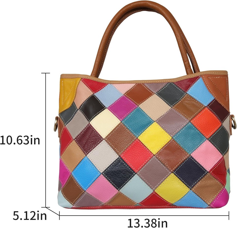 HESHE Women's Multi-Color Leather Shoulder Bag - Hobo Tote Convertible To Crossbody Purse With Adjustable Strap