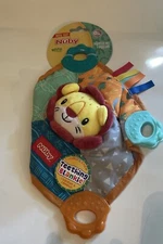 Nuby Lion Teething Blankie Lovey Security Blanket Squeak Crinkle Cuddle Chew