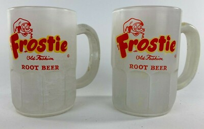 Vintage FROSTIE ROOT BEER Float RARE Pair of FROSTED Glass 12oz Mugs Mug Lot