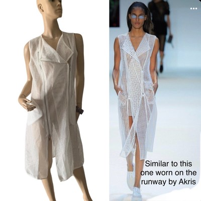 Cativa White Grid Net Eyelet Moto Zip Dress NWTs Sleeveless Sz M Swim Cover Up